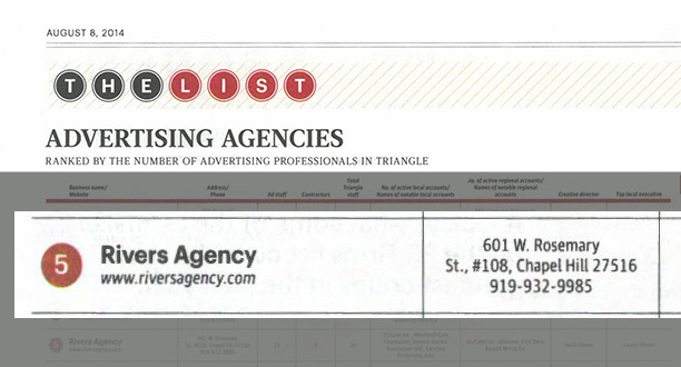 Triangle Business Journal Rivers Ad Agency Top 5